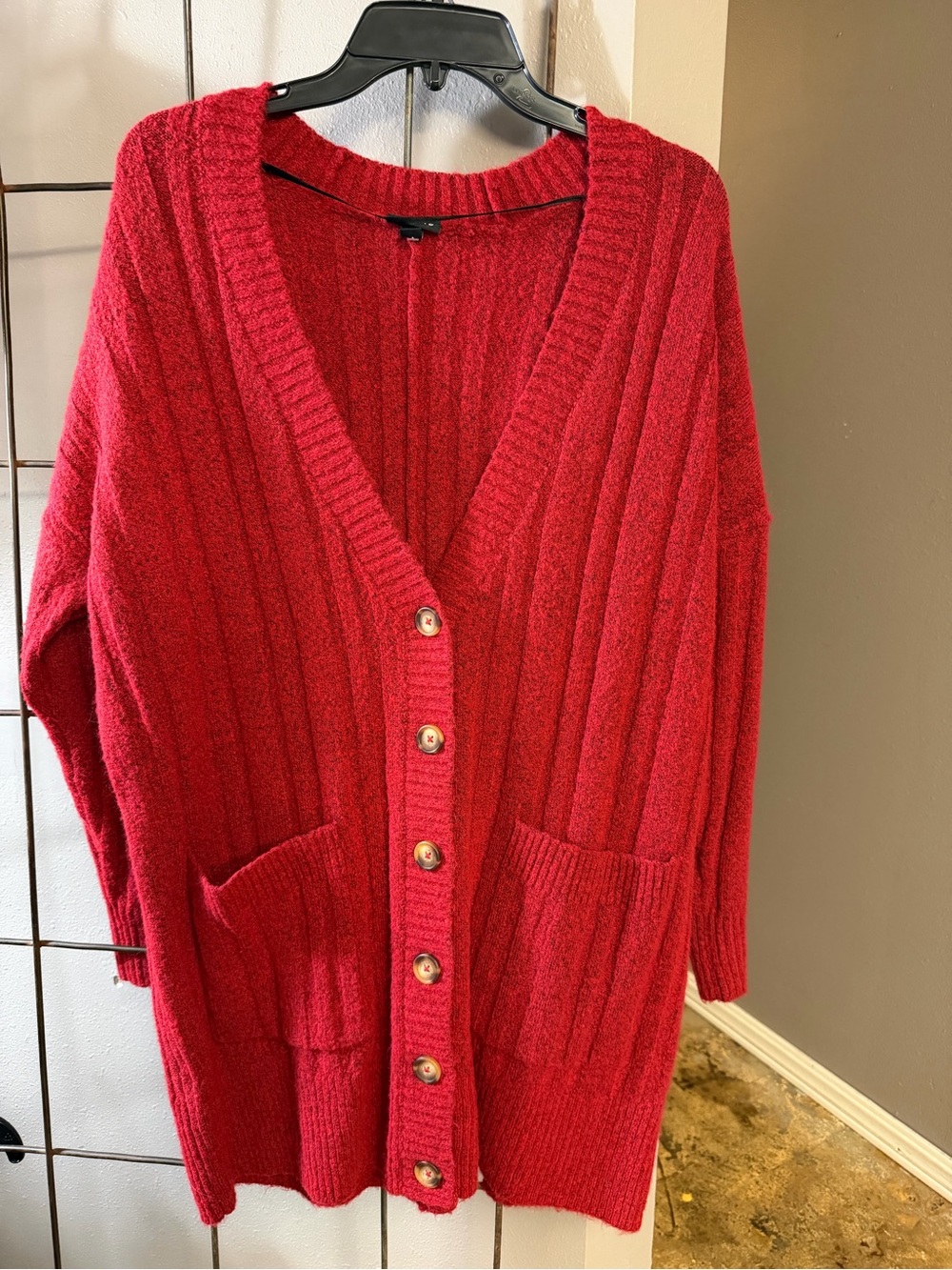 torrid Red Ribbed Button-Front Cardigan with Pockets